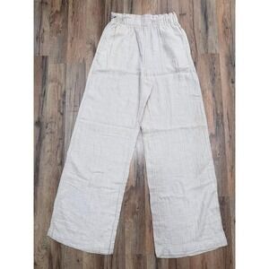 GAP Women's 100% Cotton Gauze Wide‎ Leg Pants S Tall Cream Elastic Waist